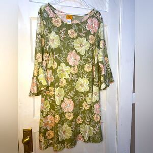 Ruby Rd Pink and Green Floral Wildflower Flare Sleeve 
XL NWOT
